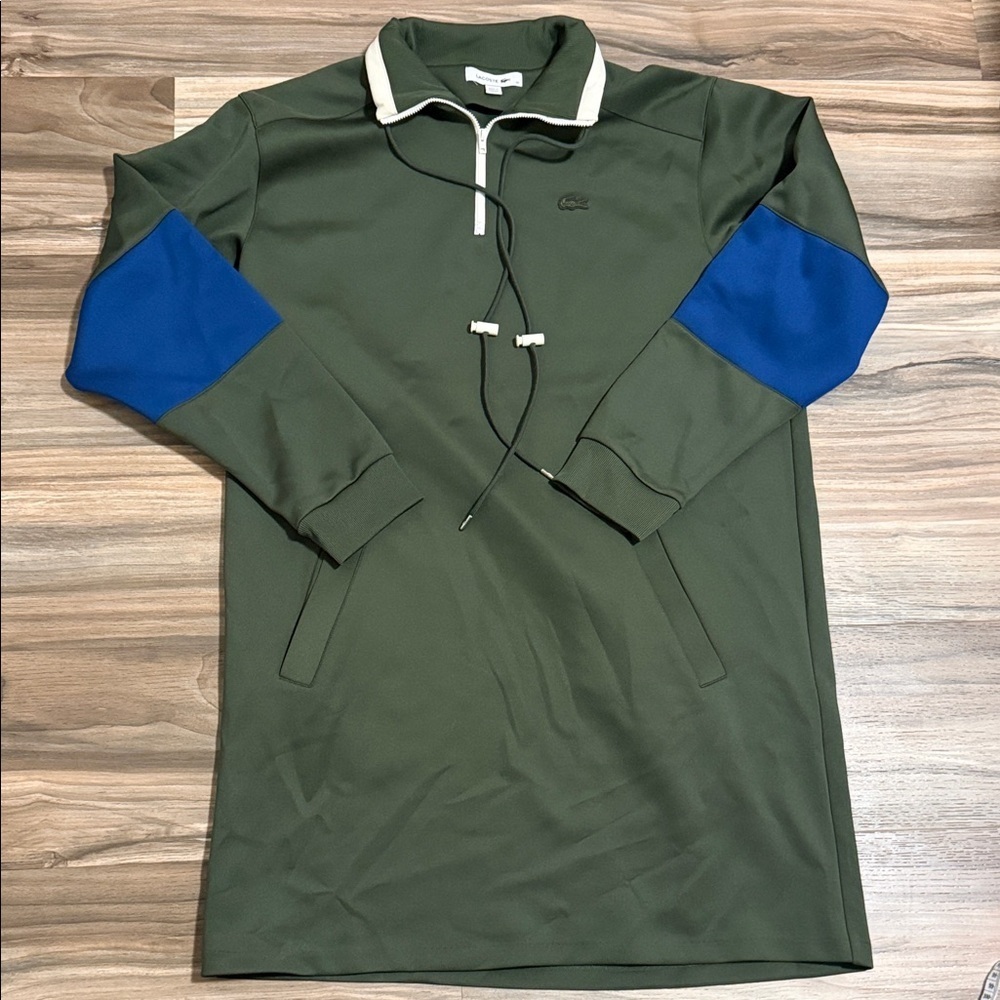 Lacoste Women’s Sz. 42 Green Blue Colorblock Neoprene Shirt Dress 1/4 Zip